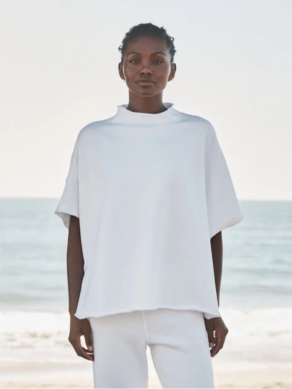 Frank & Eileen Audrey Poncho OS White Funnel Neck Cotton Capelet Top